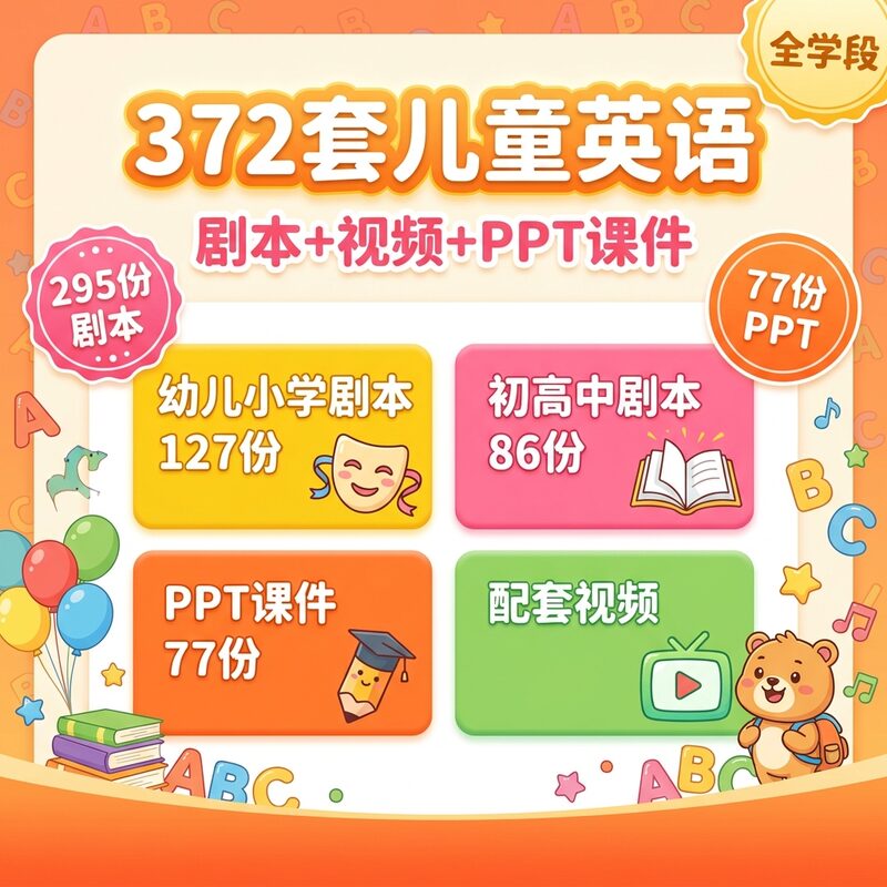 372套儿童英语剧本 视频+PPT课件 幼小初高全覆盖 永久版 - 预览图 1