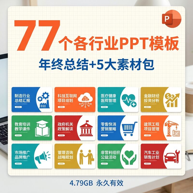 77个各行业PPT模板大全 67个年终总结+5大素材包 永久版 - 预览图 1