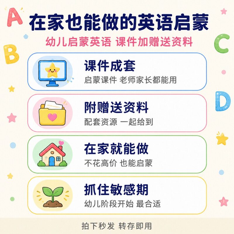 语言敏感期就这么几年,幼儿英语启蒙课件全套,别错过 - 预览图 1