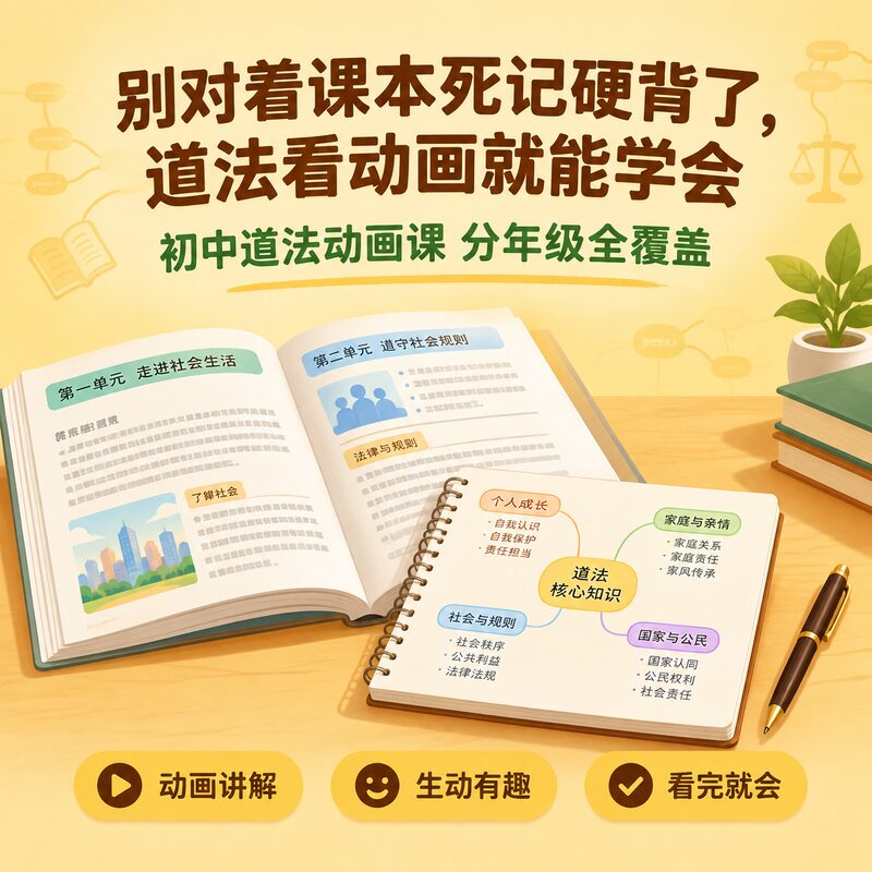 初中道法动画课 分年级视频讲解 看完就会了同步教材 - 预览图 1