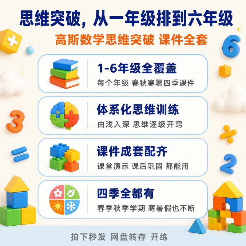 数学思维跟不上?高斯思维突破课件,1-6年级四季全齐 - 预览图 1