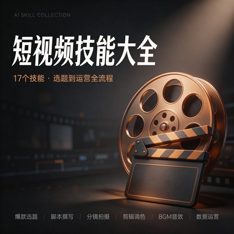 短视频创作者必备 17个AI技能覆盖选题脚本剪辑运营全流程 - 预览图 1