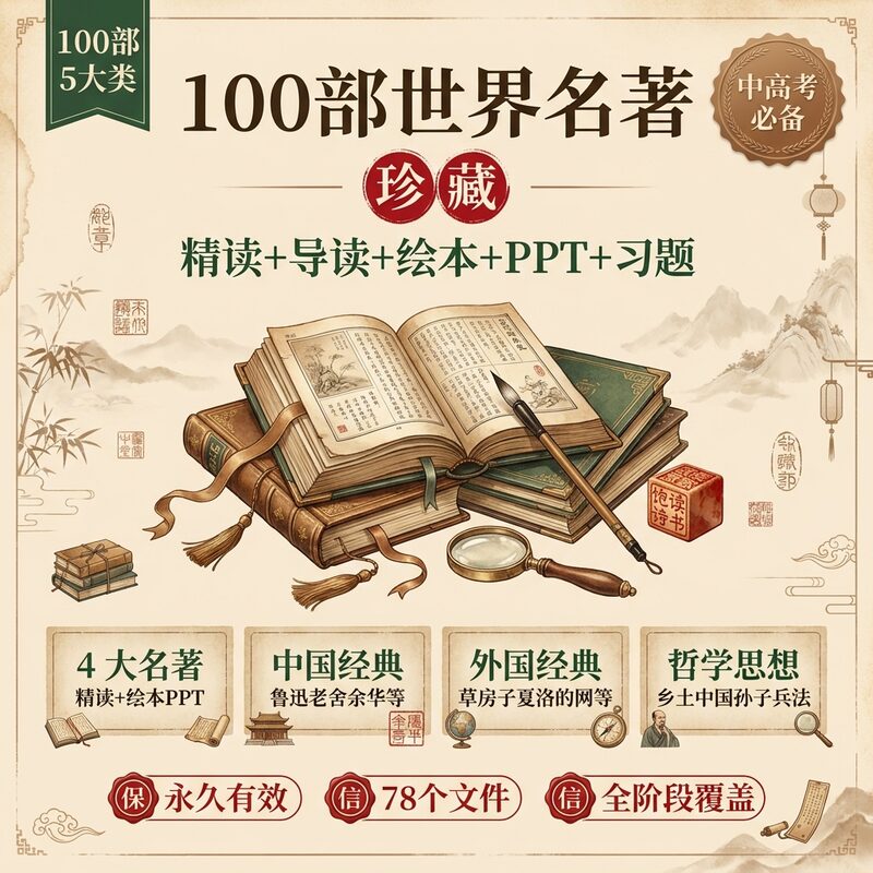100部名著精读 导读绘本PPT 小初高全覆盖 永久版 - 预览图 1