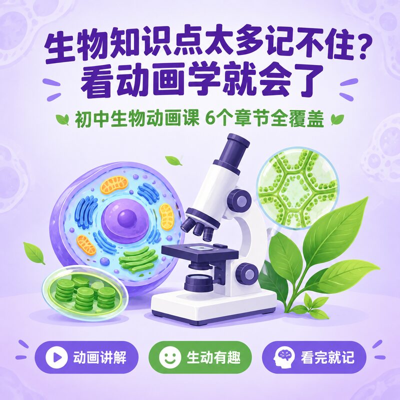 初中生物知识点太多记不住?看动画学就会了 6章节视频课 - 预览图 1